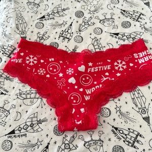 PINK Christmas 2022 Red Lace Trim Cheekester Panty